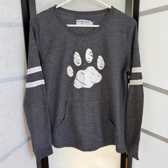 The Animal Rescue Site Tops - Pawprint Waffle Lightweight Hooded Top with Kangaroo Pocket ~ Long Sleeve Gray